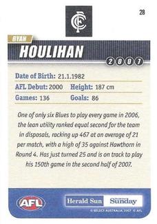 2007 Select Herald Sun AFL #28 Ryan Houlihan Back